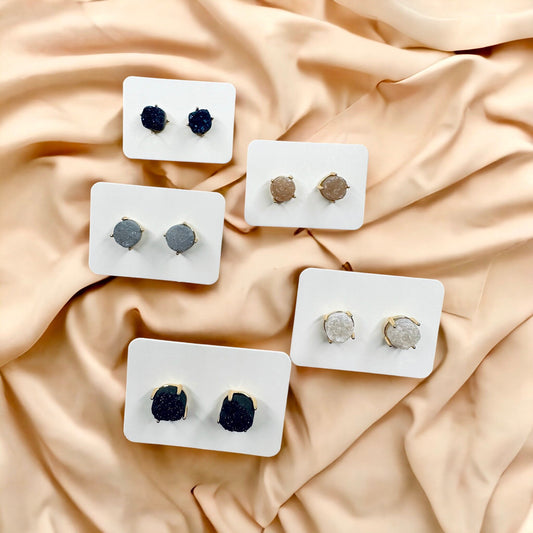 Quartz Gemstone Stud Earrings | Stainless Steel Gold Plated | Gift for her | Anniversary Gift | Birthday Gift | Crystal Earrings