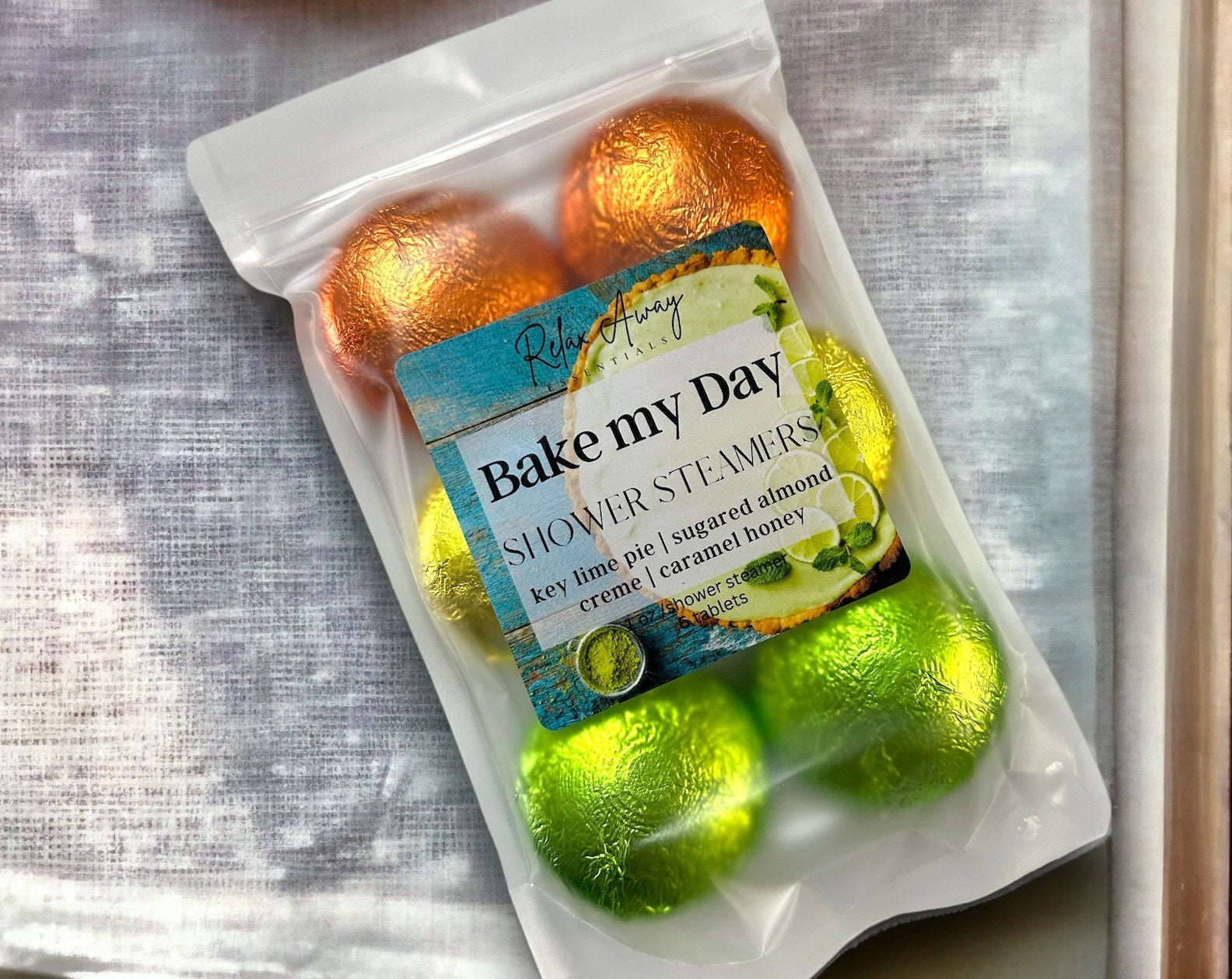 Bake My Day Shower Steamers 6 Pack | Key Lime Pie | Caramel Honey | Sugared Almond Creme | Spa Gift | Bakery Scent |
