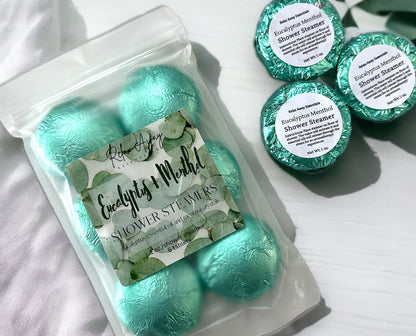 Eucalyptus + Menthol Shower Steamers | 6 pack | Aromatherapy | Sinus Congestion Relief | Essential Oil | Spa Gift | Handmade gift